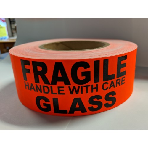 Label 2" x 5" FRAGILE GLASS  Fl.Red (500/rl)